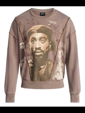 Vintage-Style Taupe Crewneck Sweatshirt - 2PAC